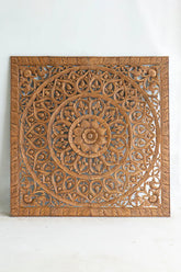 Hand Carved Wooden Large King Size Carved Headboard Brown